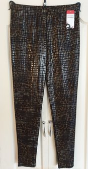 F-23 BROEK MAGNA LEATHERLOOK BLOK PRINT GROEN/BRUN