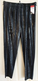 F-23 BROEK MAGNA LEATHERLOOK BLOK PRINT GROEN/BRUN