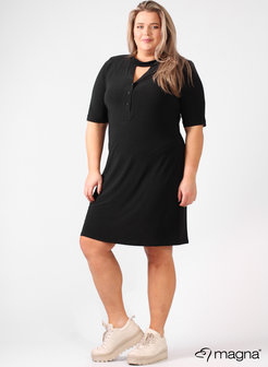 C-2106 - Solid V-Button Shaped Tunic zwart