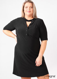 C-2106 - Solid V-Button Shaped Tunic zwart