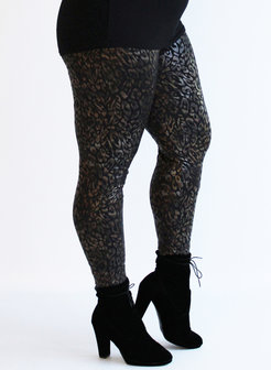 F-23 BROEK MAGNA LEATHERLOOK BLOK PRINT GROEN/BRUN