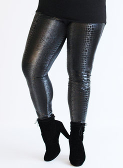 F-23 BROEK MAGNA LEATHERLOOK BLOK PRINT GROEN/BRUN