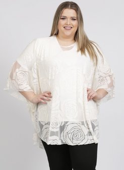 M-0004 - Burnout Roses Print Poncho 018 - Creme