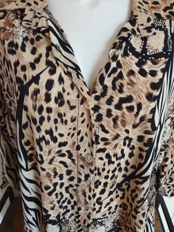 Tijger doorknoop blouse creme/bruin