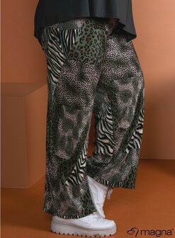 D-0003 -Printed Pleated Wide Leg Trouser X98031 - Mixed Animal Print Khaki