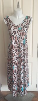 A-Lijn jurk tijger print  turquoise/bruin
