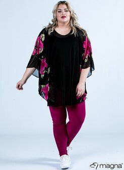 M-0004 - Floral Chiffon Poncho 006 Fuchsia