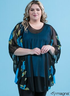 M-0004 - Floral Chiffon Poncho 051 Aqua