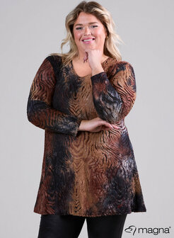 B-6004 - Jaquard Mesh Aline Shirt / Tunic U52064 Brown Black Waves