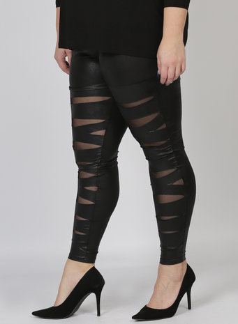 LEGGING MAGNA F-5005 - LEATHERLOOK ZWART STRIPE