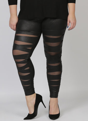 LEGGING MAGNA F-5005 - LEATHERLOOK ZWART STRIPE