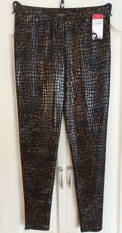 F-23 BROEK MAGNA LEATHERLOOK BLOK PRINT GROEN/BRUN