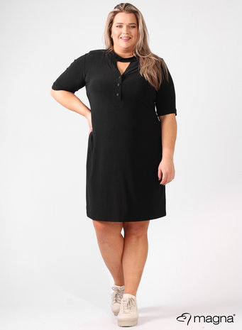 C-2106 - Solid V-Button Shaped Tunic zwart