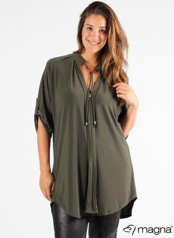 C-2121  MAGNA Flowy String Tunic 031 KHAKI