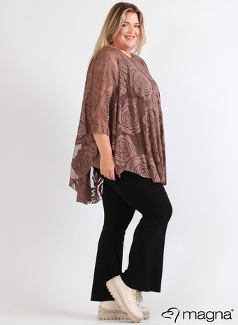 M-0004 - Burnout Roses Print Poncho 061 - Taupe