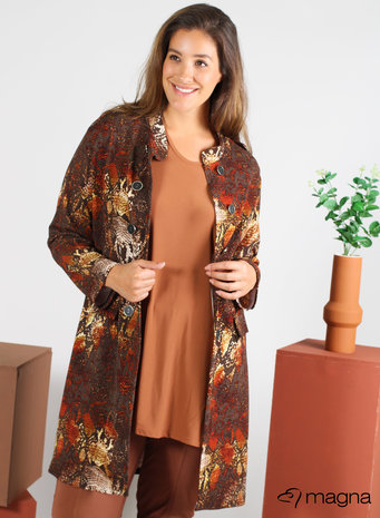 MAGNA BLAZER N-8005 Long Buttoned Blazer Z29001 - Brown Snake Design