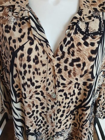 Tijger doorknoop blouse creme/bruin