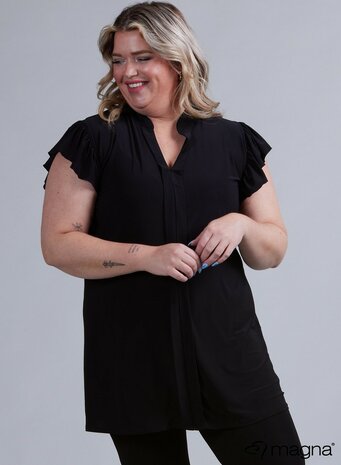 C-2305 Magna Sleeveless Frill Tunic  001 BLACK