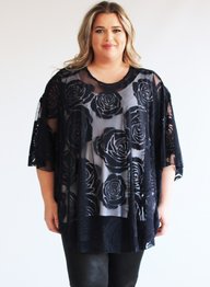 M-0004 - Burnout Roses Print Poncho 017 - Navy