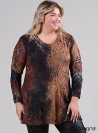 B-6004 - Jaquard Mesh Aline Shirt / Tunic U52064 Brown Black Waves