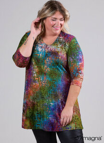 B-6004 - Jaquard Mesh Aline Shirt / U54048 Multi Color Lines Petrol Mix