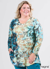 B-2401 Magna Tuniek met Lange Mouwen van Mesh A-lijn Fall Leaves Petrolblauw Mesh